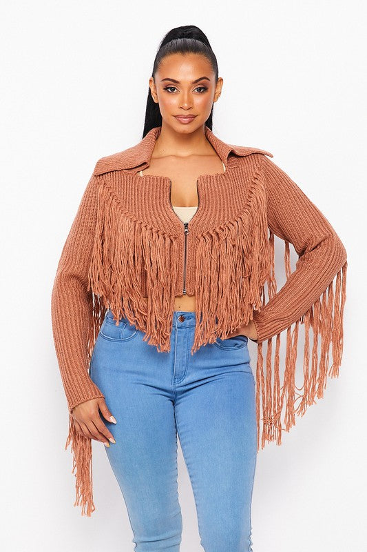 SHAGGY FRINGE SWEATER TOP/JACKET - PRIVILEGE 