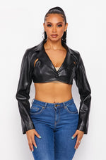 Faux Leather Cropped Jacket - PRIVILEGE 