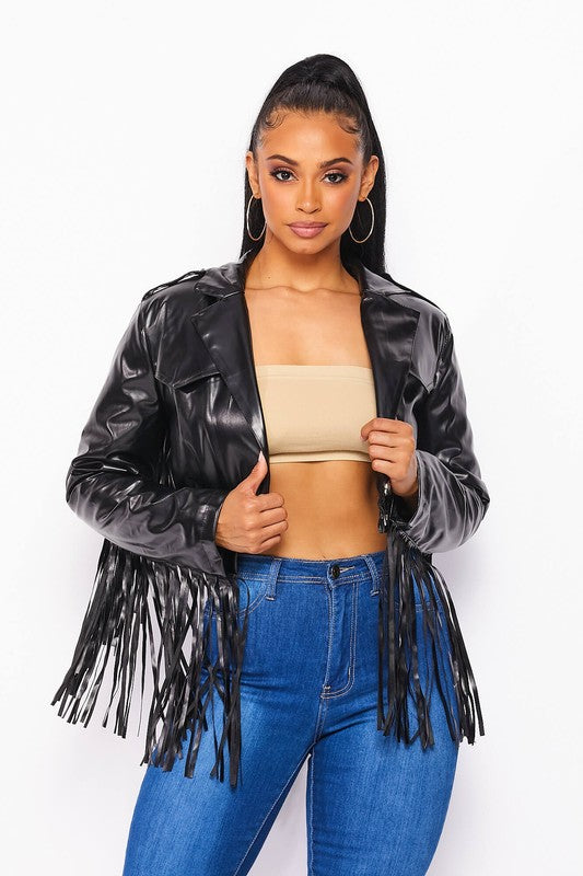 FRINGE FAUX LEATHER JACKET - PRIVILEGE 