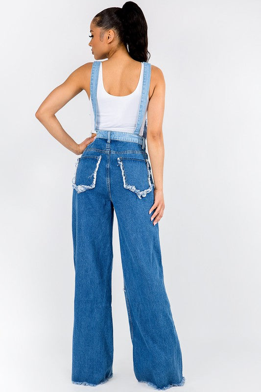 WIDE LEG PATCHWORK DENIM OVERALLS - PRIVILEGE 