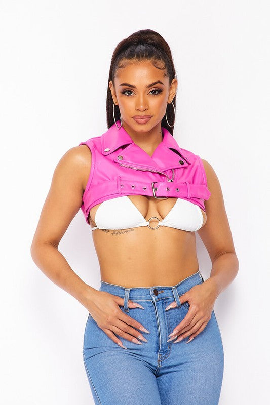 Heart Cropped Moto Vest - PRIVILEGE 