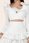 Ruffled Long Sleeve Crop Top Skirt Set - PRIVILEGE 