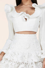 Ruffled Long Sleeve Crop Top Skirt Set - PRIVILEGE 