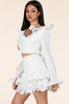 Ruffled Long Sleeve Crop Top Skirt Set - PRIVILEGE 