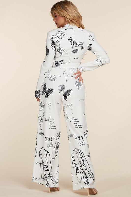 SKETCHBOOK PRINT JUMPSUIT - PRIVILEGE 