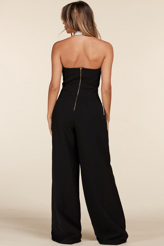 HALTER BLACK AND WHITE JUMPSUIT - PRIVILEGE 