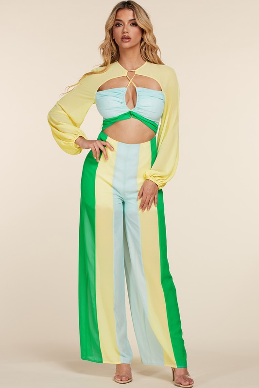 U-RING KEYHOLE MUILIT COLOR JUMPSUIT - PRIVILEGE 