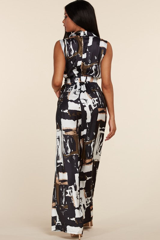 SLEEVELESS ABSTRACT JUMPSUIT - PRIVILEGE 