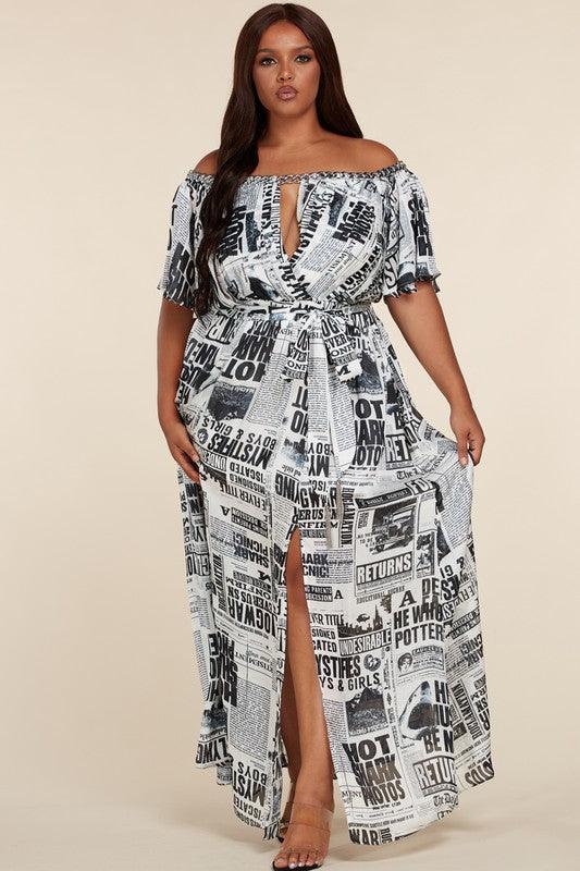 NEWS PRINT MAXI DRESS - PRIVILEGE 