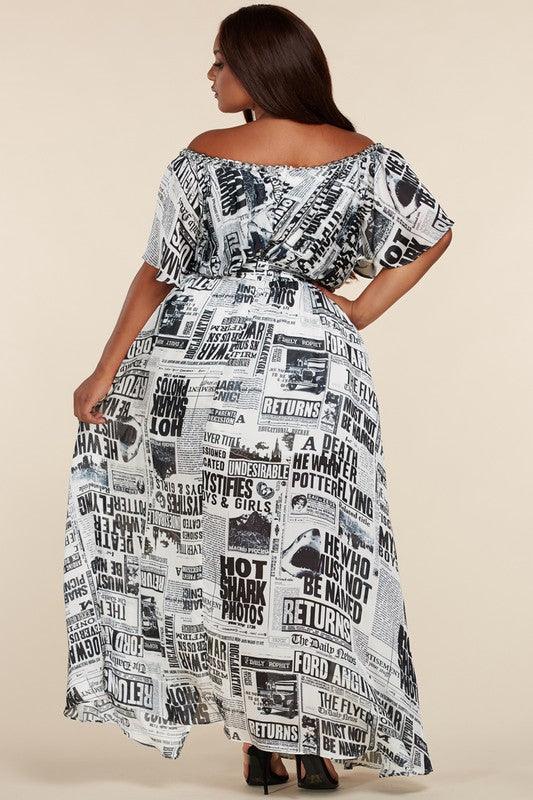 NEWS PRINT MAXI DRESS - PRIVILEGE 