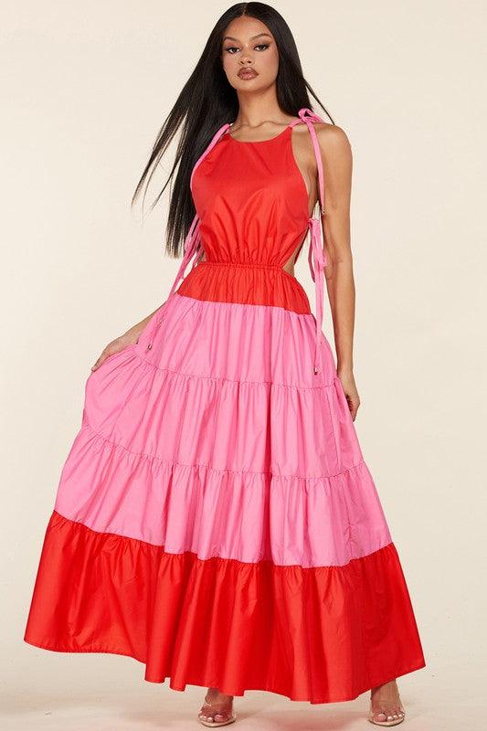 CANDY PINK RED MAXI DRESS - PRIVILEGE 