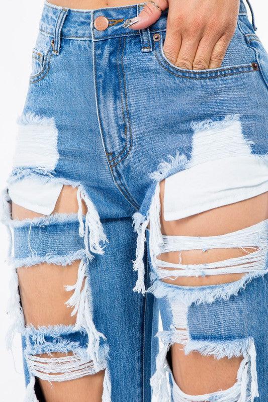 HIGH WAIST CUT OUT WIDE JEANS - PRIVILEGE 