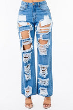 HIGH WAIST CUT OUT WIDE JEANS - PRIVILEGE 