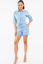 DENIM BUTTTON FRONT ROMPER - PRIVILEGE 