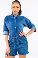 DENIM BUTTTON FRONT ROMPER - PRIVILEGE 