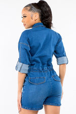 DENIM BUTTTON FRONT ROMPER - PRIVILEGE 