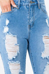 HIGH WAIST DISTRESSED BOYFRIEND JEANS - PRIVILEGE 