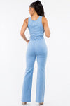 DENIM WIDE LEG SLEEVELESS JUMPSUITS - PRIVILEGE 