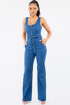 DENIM WIDE LEG SLEEVELESS JUMPSUITS - PRIVILEGE 