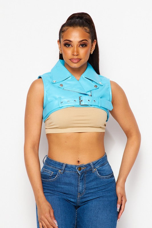 FAUX LEATHER VEST CROP - PRIVILEGE 