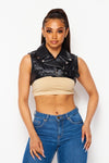 FAUX LEATHER VEST CROP - PRIVILEGE 