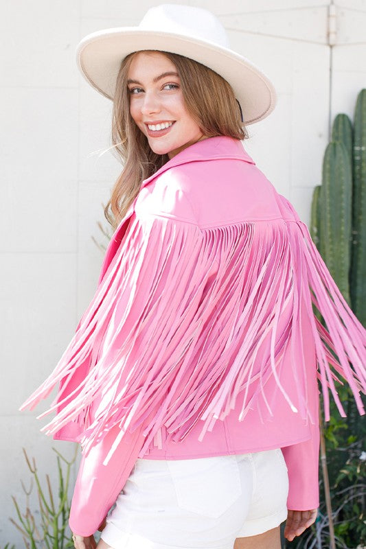 Faux Leather Moto Fringe Jacket - PRIVILEGE 