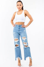 HIGH WAIST DISTRESSED WIDE LEG JEANS - PRIVILEGE 