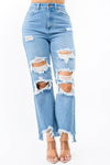 HIGH WAIST DISTRESSED WIDE LEG JEANS - PRIVILEGE 