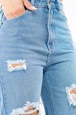 HIGH WAIST DISTRESSED WIDE LEG JEANS - PRIVILEGE 