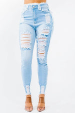 HIGH WAIST DISTRESSED SKINNY JEANS - PRIVILEGE 