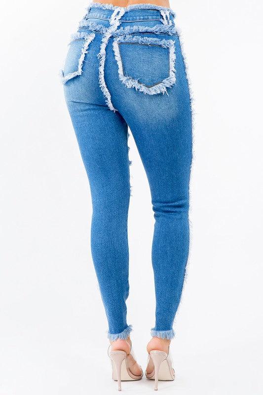 HIGH WAIST DISTRESSED SKINNY JEANS - PRIVILEGE 