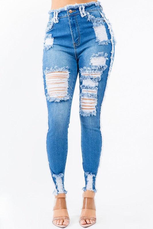 HIGH WAIST DISTRESSED SKINNY JEANS - PRIVILEGE 