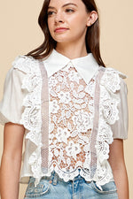 White crochet lace see through blouse, - PRIVILEGE 