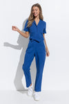 Utility Twill Stretch Tie-Front Rhinestone Pocket Back Detail Jumpsuit - PRIVILEGE 