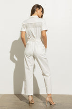 Utility Twill Stretch Tie-Front Rhinestone Pocket Back Detail Jumpsuit - PRIVILEGE 