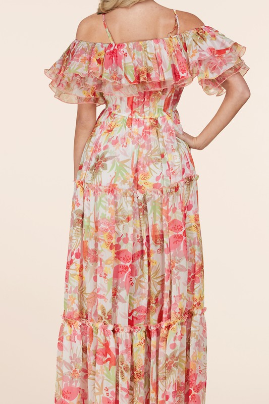 OFF SHOULDER RUFFLE MAXI DRESS - PRIVILEGE 