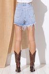 Sprinkle Gem Double Rhinestone Fringe Denim Short - PRIVILEGE 