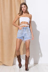 Sprinkle Gem Double Rhinestone Fringe Denim Short - PRIVILEGE 