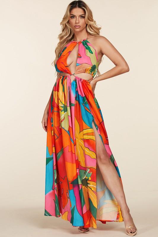 large tropical flower print Maxi dress - PRIVILEGE 