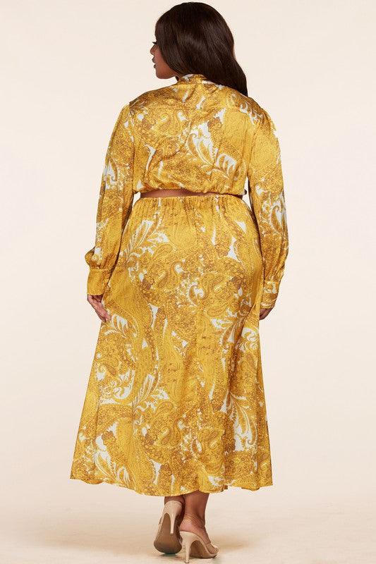 GOLD PRINT MIDID DRESS - PRIVILEGE 