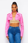 Cropped Latex Biker Moto Jacket - PRIVILEGE 