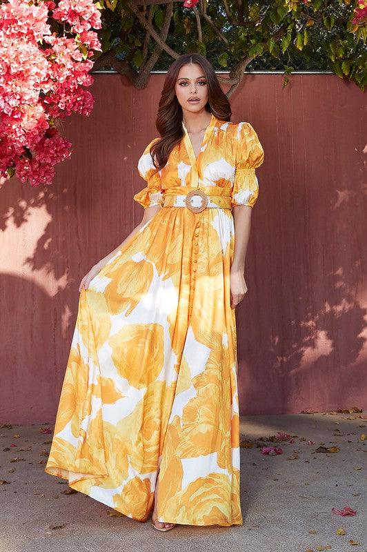 YELLOW PUFF SLEEVE MAXI DRESS - PRIVILEGE 