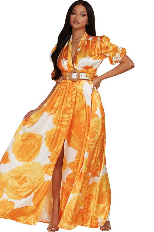 YELLOW PUFF SLEEVE MAXI DRESS - PRIVILEGE 