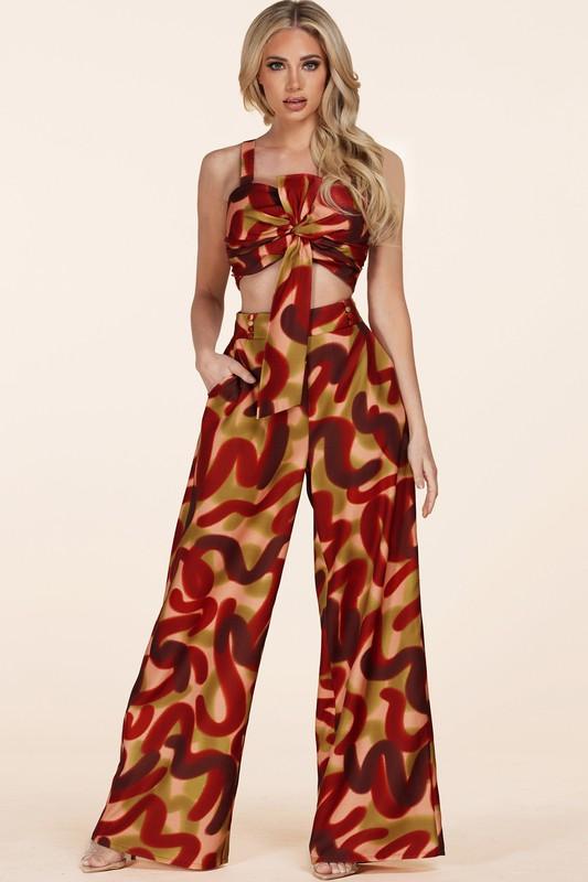 BOLD RUST PRINT 2 PC PANT SET - PRIVILEGE 