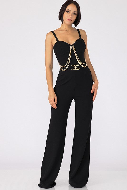 METAL CHAIN DETAIL JUMPSUIT - PRIVILEGE 