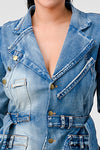 PUFF SLEEVE DENIM BLAZER DRESS - PRIVILEGE 