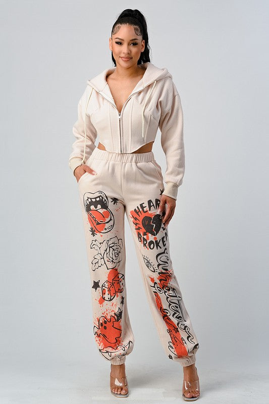 GRAPHIC 2PC JACKET AND PANT SETS - PRIVILEGE 