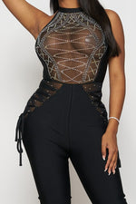 RHINESTONE HALTER NECK JUMPSUIT - PRIVILEGE 