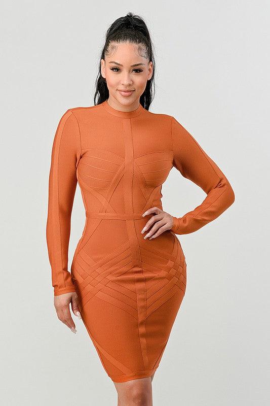 RUST BANDAGE DRESS - PRIVILEGE 