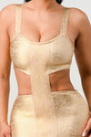 GOLD BANDAGE MIDI DRESS - PRIVILEGE 